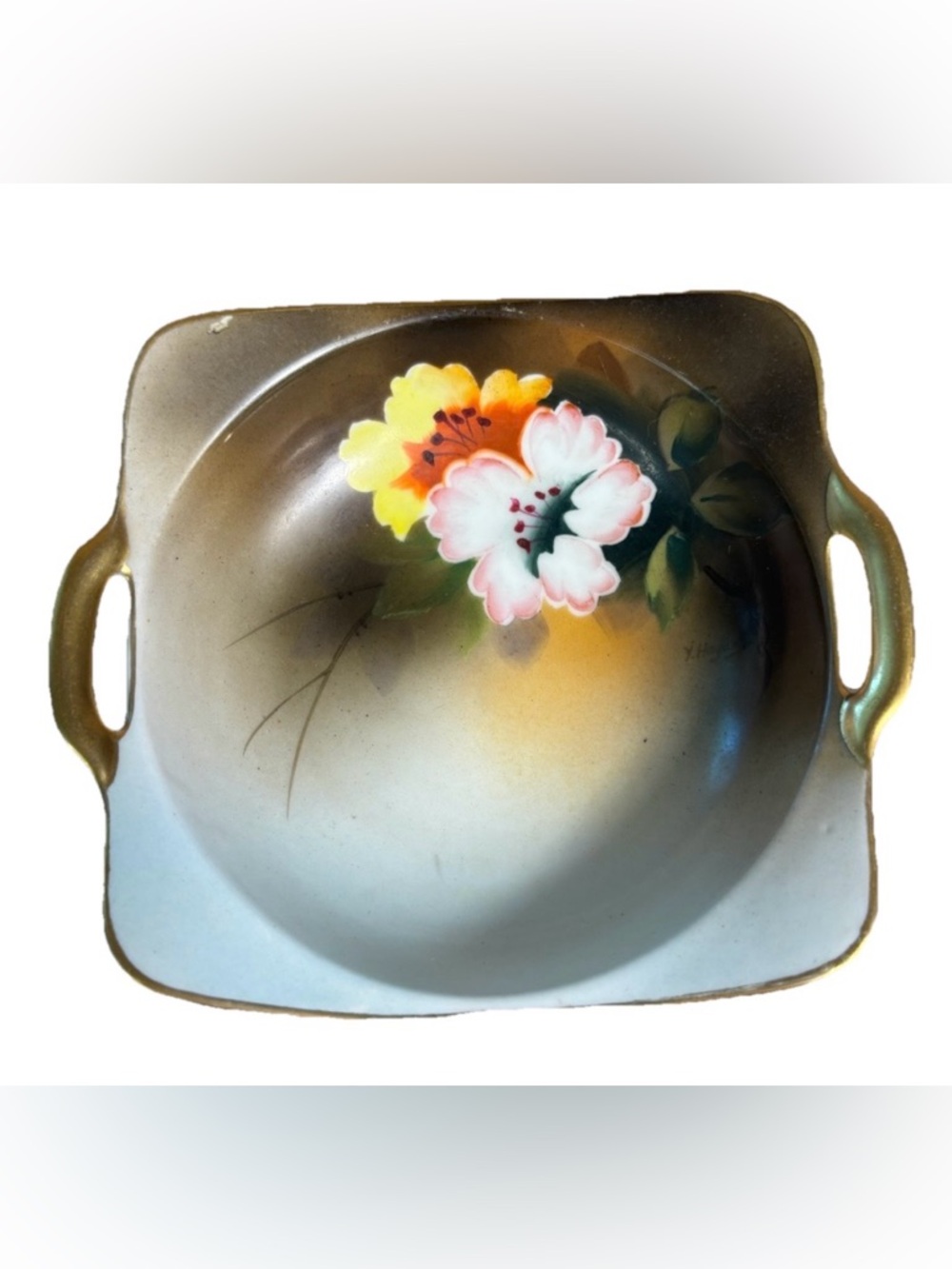 Vintage Dish Meito China Made in Japan Artist Signed Y. Hayashi Crown Logo